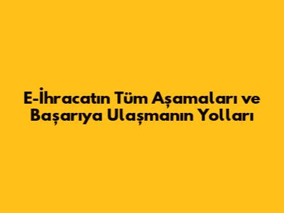 E-İhracat'ın Tüm Aşamaları ve Başarıya Ulaşmanın Yolları
