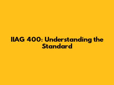 IIAG 400: Understanding the Standard