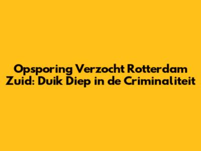 Opsporing Verzocht Rotterdam Zuid: Duik Diep in de Criminaliteit